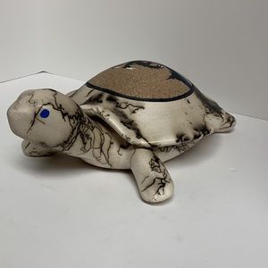 Native American Horsehair Pottery, Turtle Sculpture, Tan/Brown. Piece is Signed.